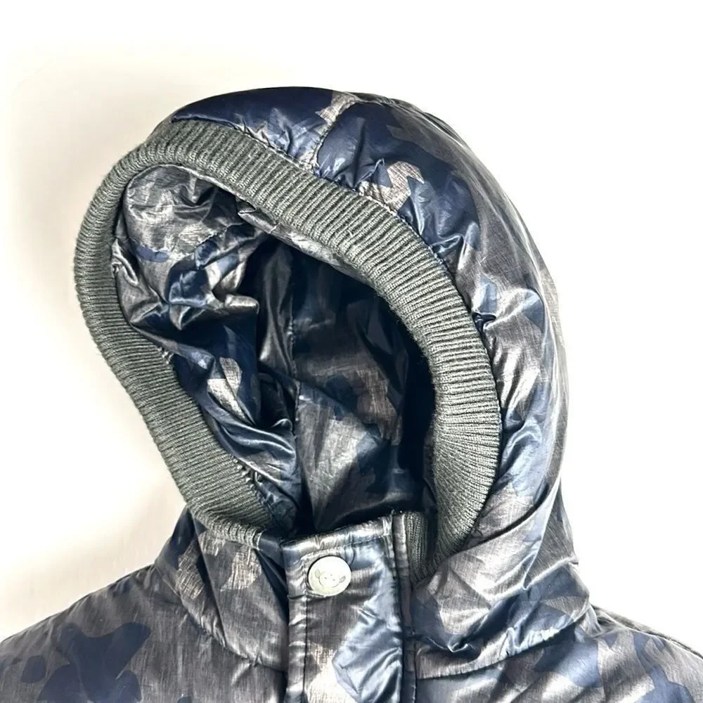 Appaman Down Hooded Puffer Baby Boys Gray Navy Blue Camo 12-18 m